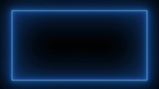 Neon lines frame animation. Rectangular frame with moving line. Glowing neon frame animation with blue colors on black background. blue neon effect rectangle frame line seamless looping video.