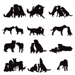 Set of vector silhouette of dogs on white background.