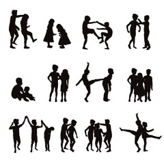 Set of vector silhouette of children on white background.