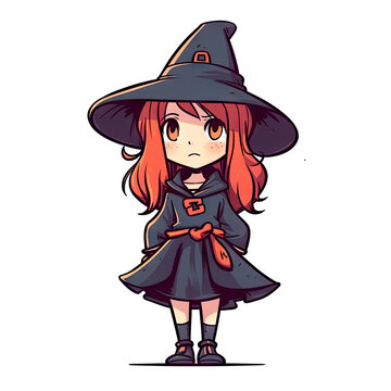 Funny illustration of witch ideal for t-shirt prints, stickers, mugs, sublimation and scrapbooking paper. Ai generative.