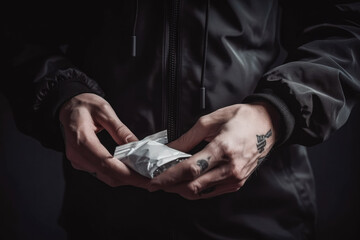 Drug dealer selling drugs to junkie. Illegal drug abuse and addiction concept. Generative AI