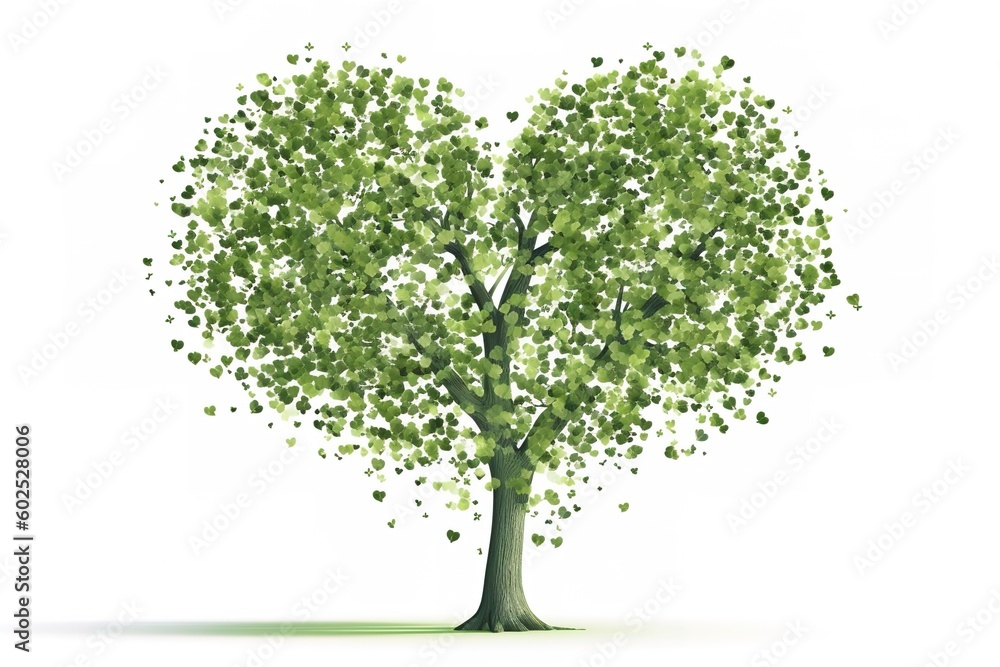 Poster a tree in the form of a heart, with its leaves rustling in the breeze generative ai