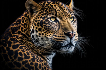 Leopard portrait on dark background. AI Generative