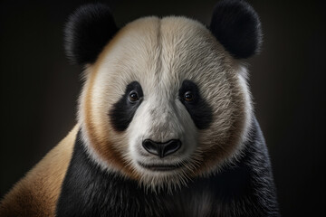 Panda portrait on dark background. AI Generative