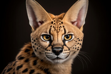 Serval portrait on dark background. AI Generative