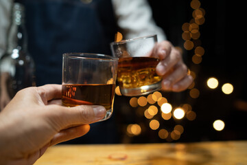 Celebrate whiskey on a friendly party in  restaurant