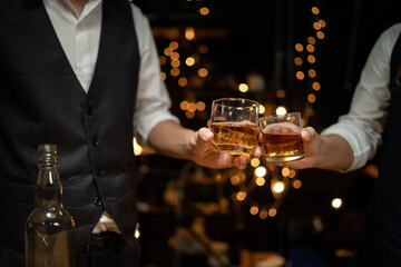 Celebrate whiskey on a friendly party in  restaurant