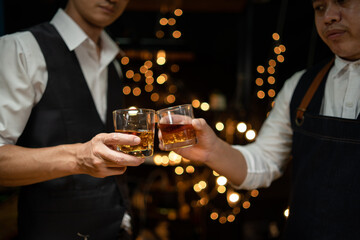 Celebrate whiskey on a friendly party in  restaurant