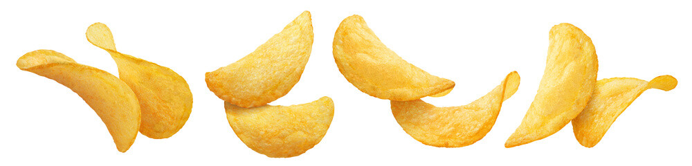 Collection of delicious potato chips, cut out