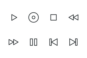 Set of media player icons in line style.