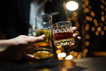Celebrate whiskey on a friendly party in  restaurant