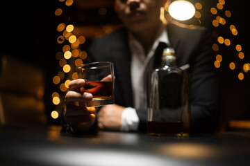 Barman pouring whiskey whiskey glass beautiful night