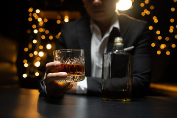 Barman pouring whiskey whiskey glass beautiful night