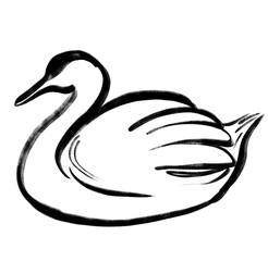 white swan goose calligraphy black ink brush drawing illustration