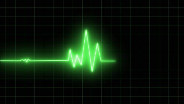 Heartbeat Monitor EKG Cardiogram Loopable. Seamless looping heart monitor animation. Heartbeat green line EKG monitor. Neon effect heartbeat line seamless looping video.