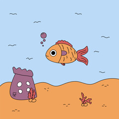 Vector illustration of fish in flat style. The fish in sea.