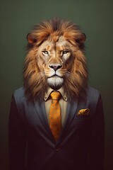 Lion in suit half - length frontal view, gradient background