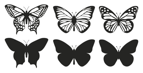 Obraz na płótnie Canvas collection of butterflies set of butterflies silhouettes Flying Vector illustration