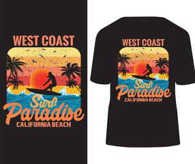 Naklejka premium West Coast Surf Paradise California Beach T-shirt Design