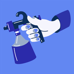 Illustration for the topic washing, painting, surface maintenance, paint spraying. The icon or logo of the spraying tool. Cartoon painting, hygiene vector. Spray on the surface using. Professional