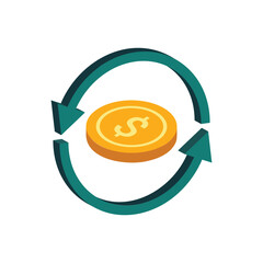 Money dollar coin rotating arrow transaction history 3d template
