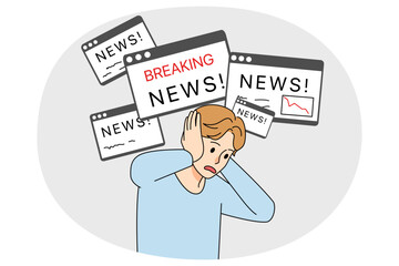 Stressed man tired of information and news