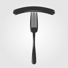 Sausage on fork icon isolated on white background. Vector illustration