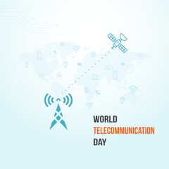 World Telecommunication Day Social Media Post Vector World Map, Icons