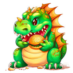Fototapeta premium Cute Dragon cartoon, Kawaii. Magic perfect for Nursery Wall children isolated on transparent background, baby shower card, t shirt. Ai generative.