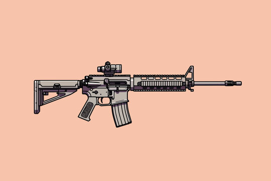 Doodle inspired Rifle, cartoon sticker, sketch, vector, Illustration