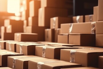 Cardboard boxes ride on the delivery conveyor, parcels, Generative AI