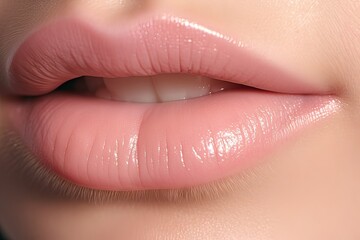 Natural Beauty. Close up of Woman's Carefully Nurtured Skin, Luscious Lips and Makeup. Generative AI illustrations.