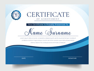 Fototapeta na wymiar Modern creative certificate template for multipurpose | blue gradient colour variation corporate certificate design layout
