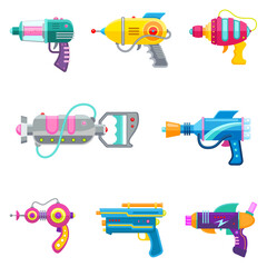 A set of blasters for games. Vector illustration of blasters. Special weapon.