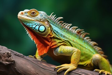 Fototapeta premium iguana on a tree stump