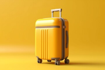 Red Background with Suitcase, Hat, and Sunglasses.Generative AI