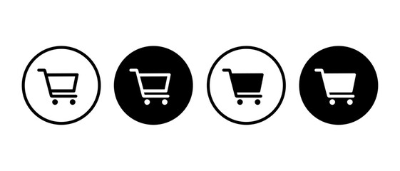 Cart shop vector icons set. Shopping bag symbol in circle