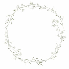 Beautiful clip art floral frame with hand drawn wild herbs and flowers. Stock illustration.