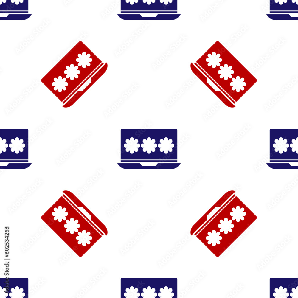 Poster blue and red laptop with password notification icon isolated seamless pattern on white background. s