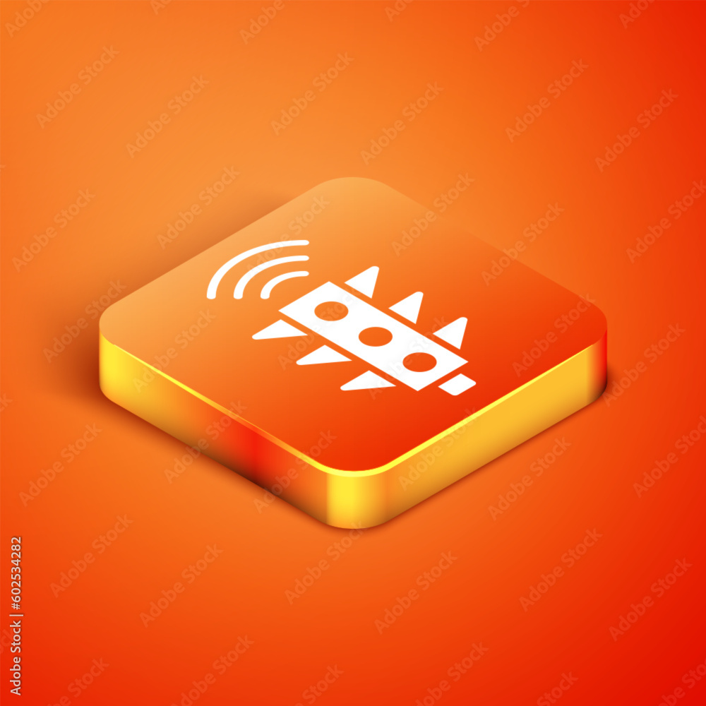Poster isometric smart traffic light system icon isolated on orange background. internet of things concept 