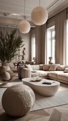 Bright and Airy Contemporary Living Room with Expansive Windows, Elegant Furnishings, and Luxurious Finishes
