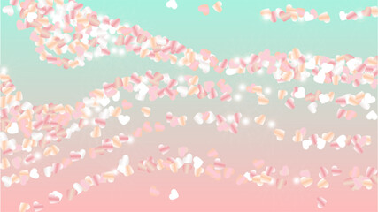 Realistic Background with Confetti of Hearts Glitter Particles. St. Valentine Day. Celebration pattern. Light Spots. Explosion of Confetti. Glitter Vector Illustration. Design for Banner.