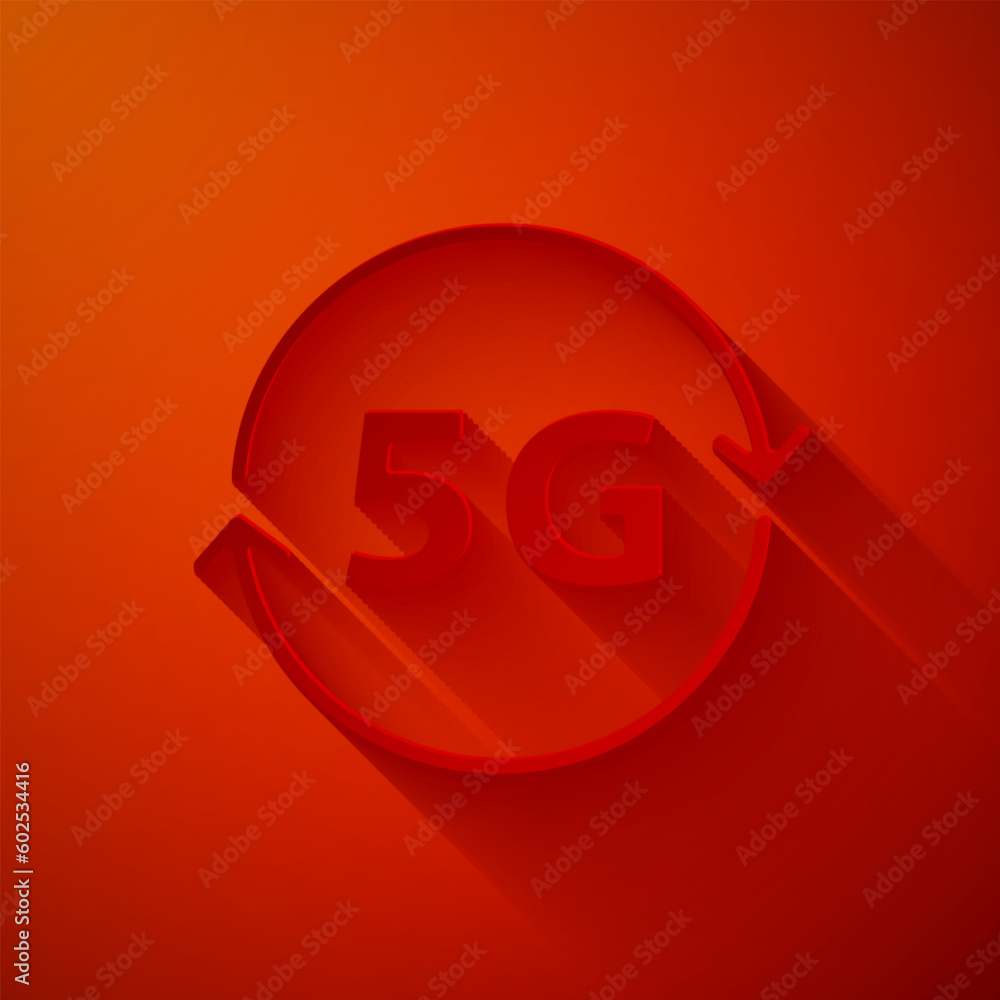 Poster paper cut 5g new wireless internet wifi connection icon isolated on red background. global network h
