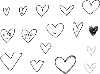 Set, collection, line heart shapes