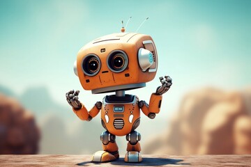 Positive Cute Robot Pointing at a Spacecraft,Generative AI