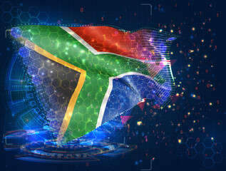 South Africa,  vector flag, virtual abstract 3D object from triangular polygons on a blue background