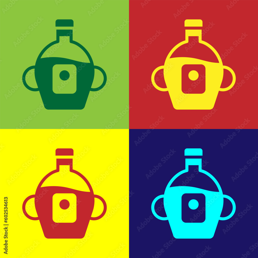 Poster pop art bottle of maple syrup icon isolated on color background. vector