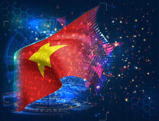 Vietnam,  vector flag, virtual abstract 3D object from triangular polygons on a blue background