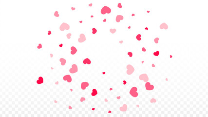 Fototapeta na wymiar Hearts Confetti Falling Background. St. Valentine's Day pattern. Romantic Scattered Hearts Design Element. Love. Sweet Moment. Gift. Cute Element of Design for Sales or Celebration.