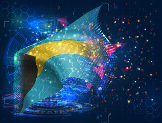 Bahamas,  vector flag, virtual abstract 3D object from triangular polygons on a blue background